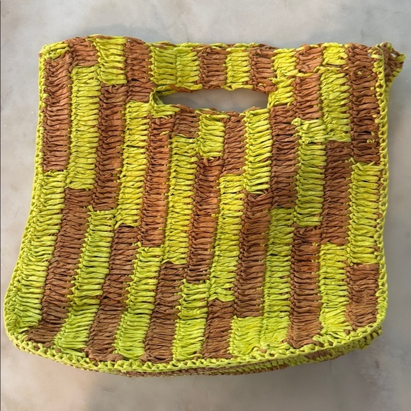 Free People Brunch Date Brown Green Yellow Raffia Purse NWOT - Picture 7 of 9